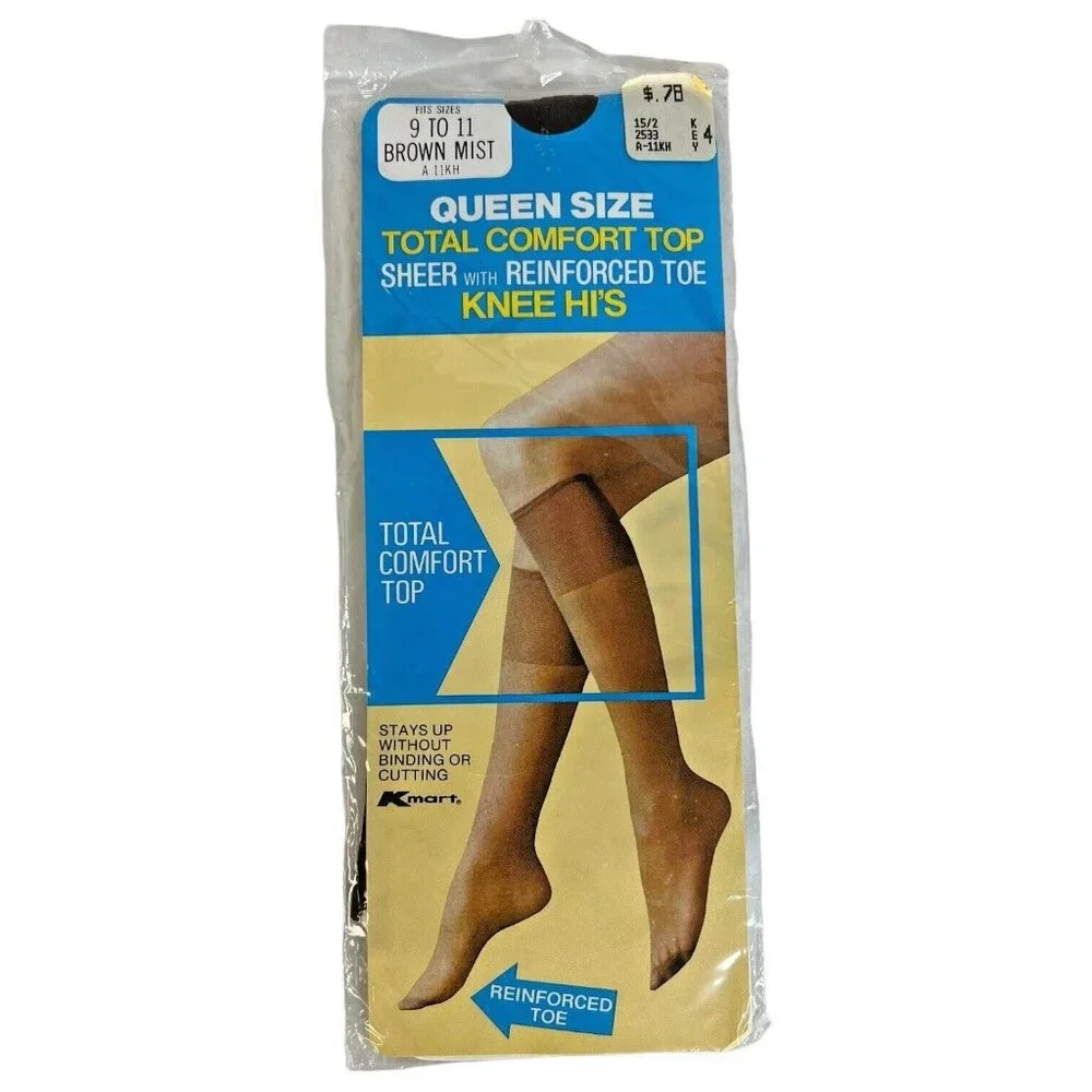 5 Pair Vintage Kmart Queen Size Knee‎ Highs Hi's Sheer Size 9-11 Brown Mist NIP